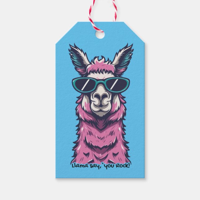 Llama säger dig Sten | Kirkigt avfall i solglasögo Presentetikett (Framsidan)