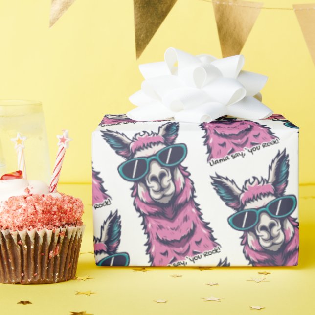 Llama säger dig Sten | Kirkigt avfall i solglasögo Presentpapper (Födelsedagsfest)