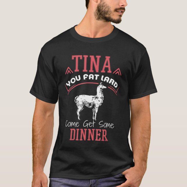 Llama säger Tina Du Tjock Lard Alpaca Tee (Framsida)