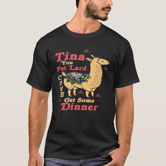 Llama säger Tina Du Tjock Lard Alpaca Tee (Framsida)