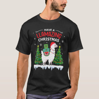 Llama Santa Hat jul Pajamas Alpaca Lla T Shirt