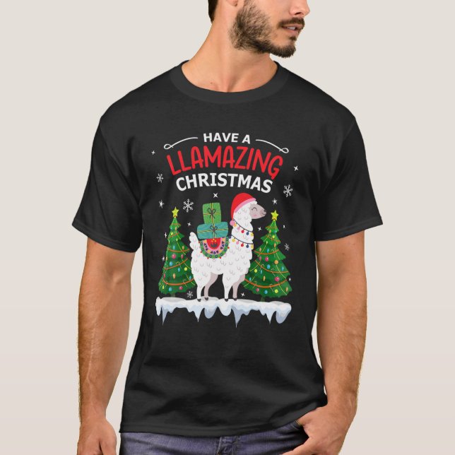 Llama Santa Hat jul Pajamas Alpaca Lla T Shirt (Framsida)