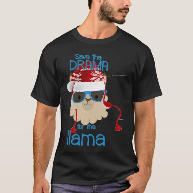 Llama Save The Drama No Prob Christmas Holiday T Shirt (Framsida)