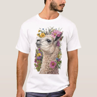 Llama-sidprofil med brant Blommigt T Shirt