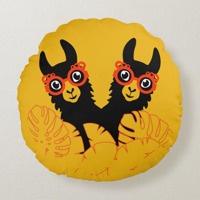 Llama Sisters Rund Kudde (Framsidan)