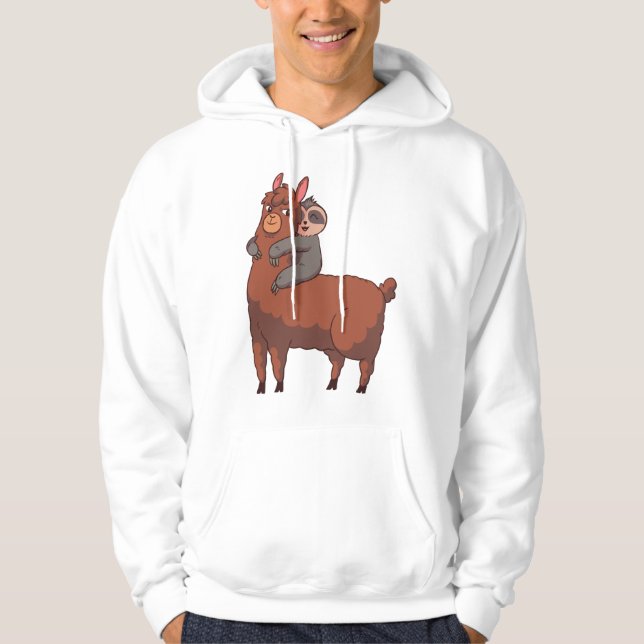 LLAMA SLOTH HUGGING HOODIE (Framsida)