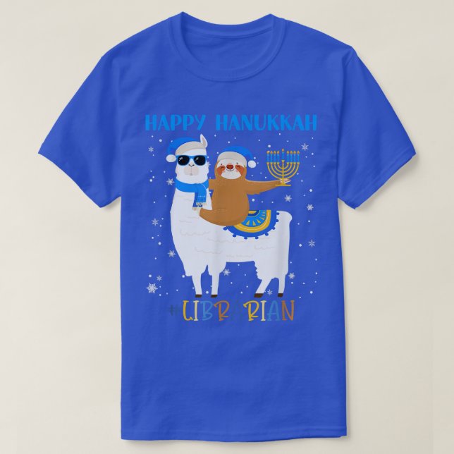 Llama Sloth Menorah Hanukah Chanu T Shirt (Design framsida)