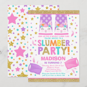 Llama Slumber Party Llama Birthday bjudande Inbjudningar