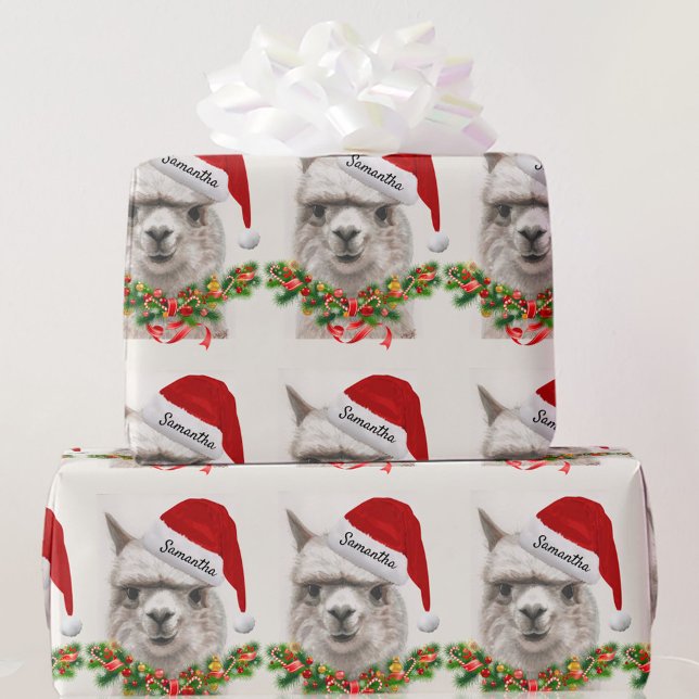 Llama Smiles Santa Hat - Anpassat namn jul Presentpapper (Skapare uppladdad)