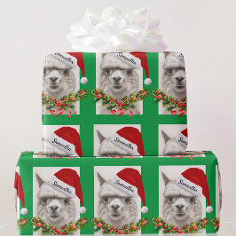 Llama Smiles Santa Hat - Anpassat namn jul Presentpapper