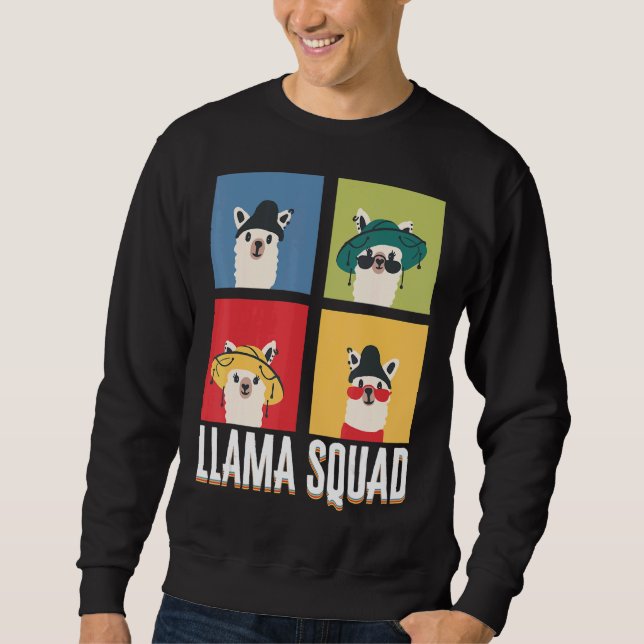 Llama Squad Animal Cute Hat Llama Lång Ärmad Tröja (Framsida)