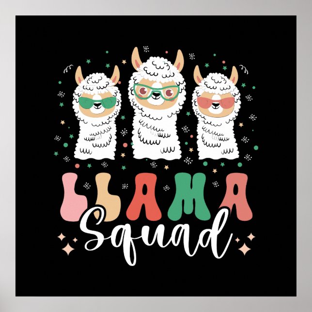 Llama Squad Sunglasses Coola Llamas Retro Poster (Framsidan)