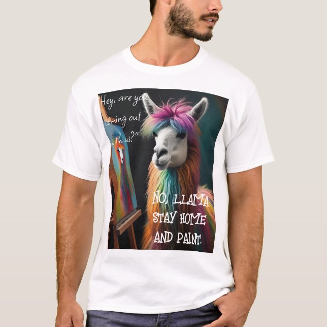 Llama Stanna hemma och måla konstnärers T-Shirt (Framsida)