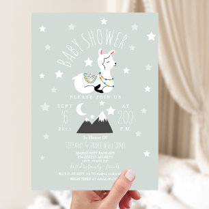 Llama Stars Blue Baby Shower Inbjudningar