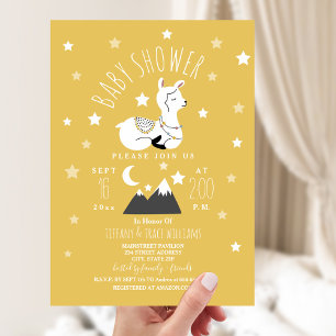 Llama Stars Neutralt Gult Baby Shower Inbjudningar