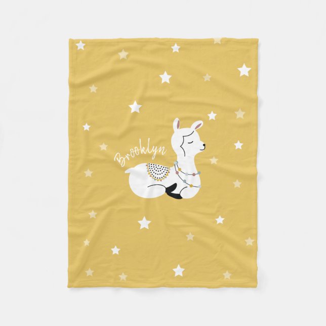 Llama Stars Personlig Gult Flebit Blanket Fleecefilt (Framsidan)