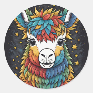 Llama Sticker, rund Runt Klistermärke