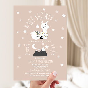Llama Stjärnor Rosa Baby Shower Inbjudningar