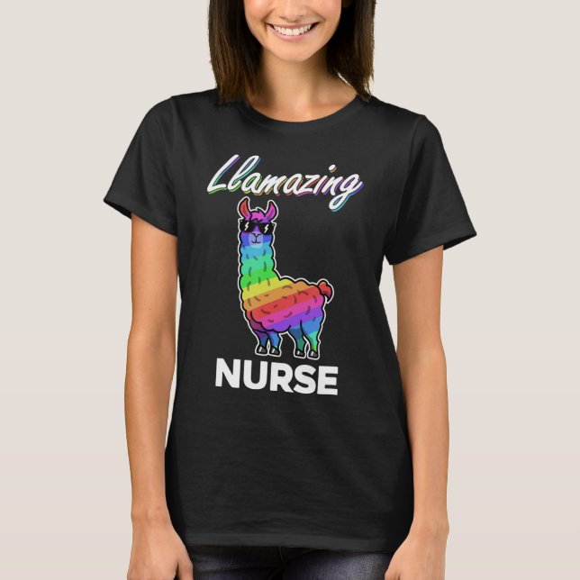 Llama T Shirt Llamazing Nurse Medical Rainbow Cool (Framsida)