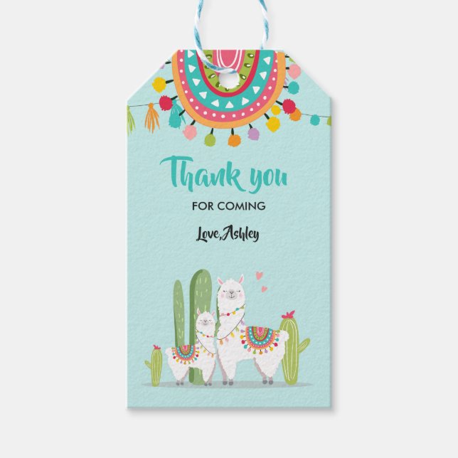 Llama Tack Märkres Fiesta Cactus Baby Shower Presentetikett (Framsidan)