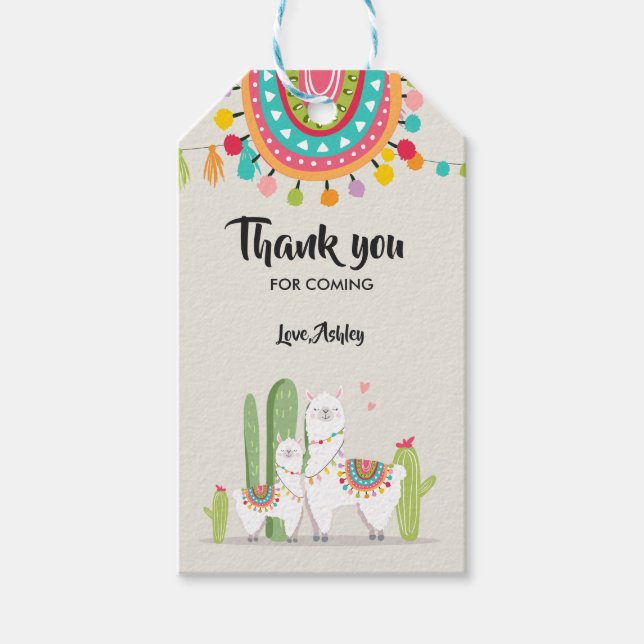 Llama tackar märkrna Fiesta Cactus Alpaca Mexican Presentetikett (Framsidan)