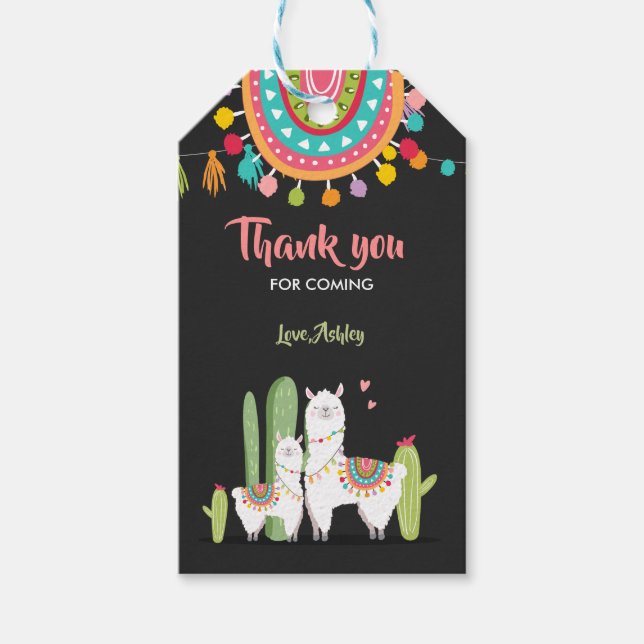 Llama tackar märkrna Fiesta Cactus Alpaca Mexican Presentetikett (Framsidan)