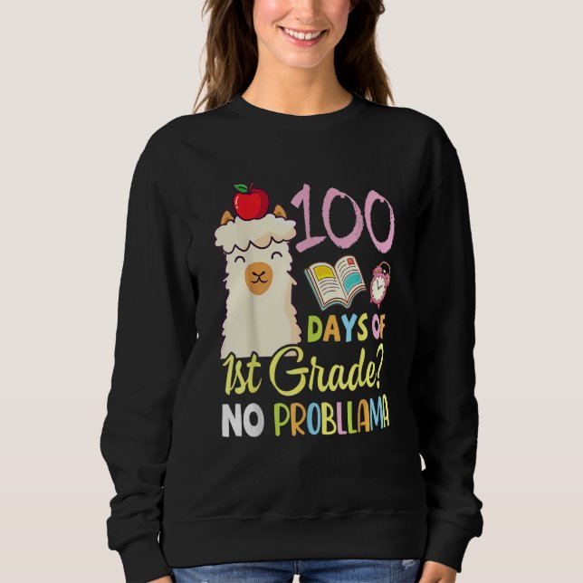 Llama Teacher Student 100 Days Of 1st Grade No Pro T Shirt (Framsida)
