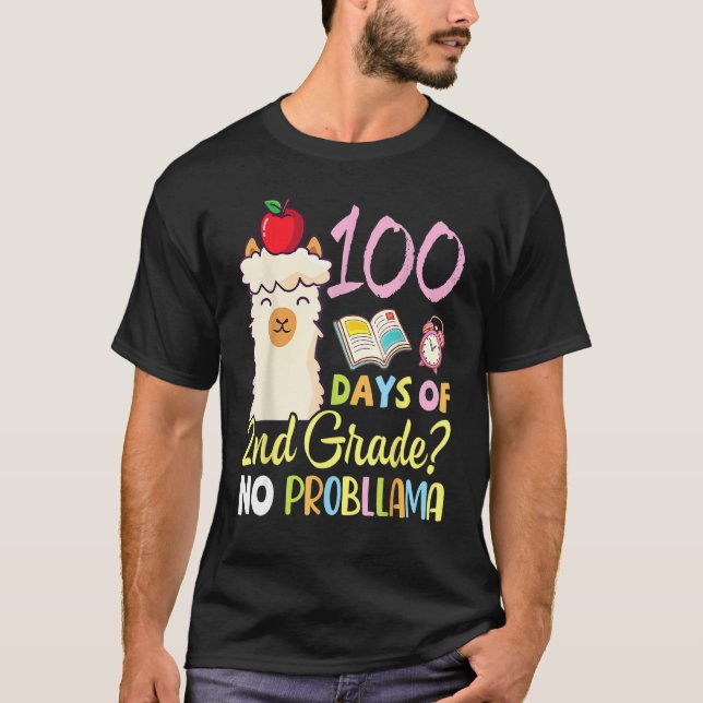 Llama Teacher Student 100 Days Of 2nd Grade No Pro T Shirt (Framsida)