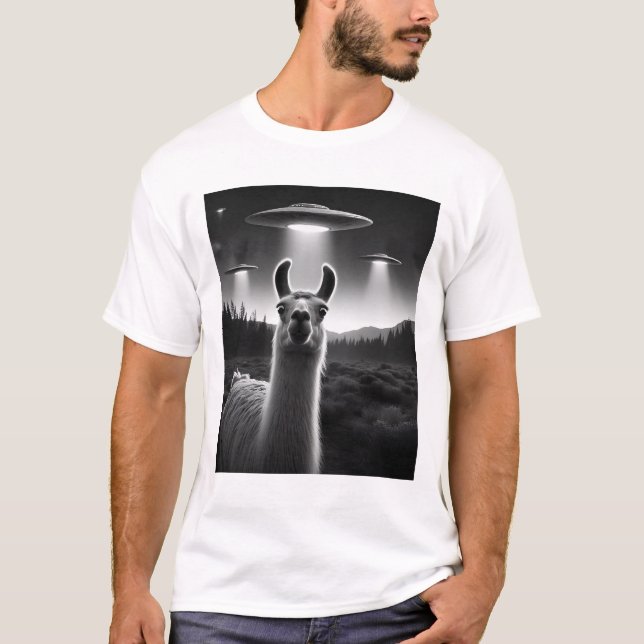 Llama UFO Racoon Selfie med UFO T Shirt (Framsida)