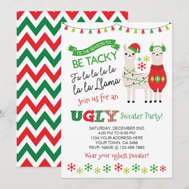 Llama Ugly Sweater Party Inbjudan (Fram/baksida)