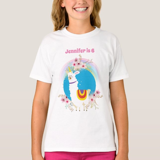Llama Unicorn Alpaca Kawaii Cute Add Namn T Shirt (Framsida)