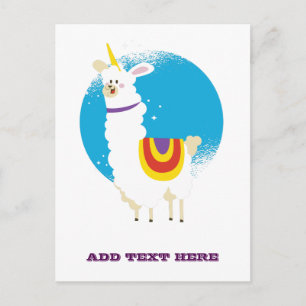 Llama Unicorn Alpaca Kawaii Cute Add Namn Vykort
