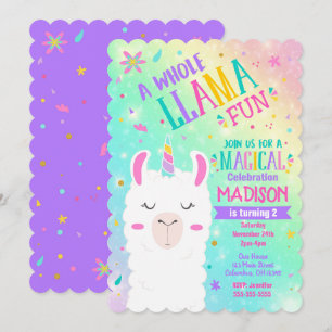 Llama Unicorn Birthday bjudande Magic Party Inbjudningar