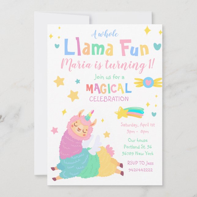Llama Unicorn Llamacorn Barns födelsedag Inbjudningar (Framsida)