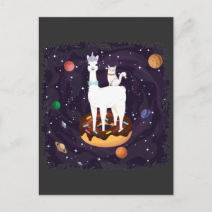 Llama Unicorn med Cat på en Donut Galaxy Vykort