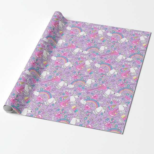 Llama Unicorn Wrapping Papper Presentpapper (Utrullad)