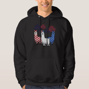 Llama USA American Flagga 4:e juli Fireworks Patri Hoodie