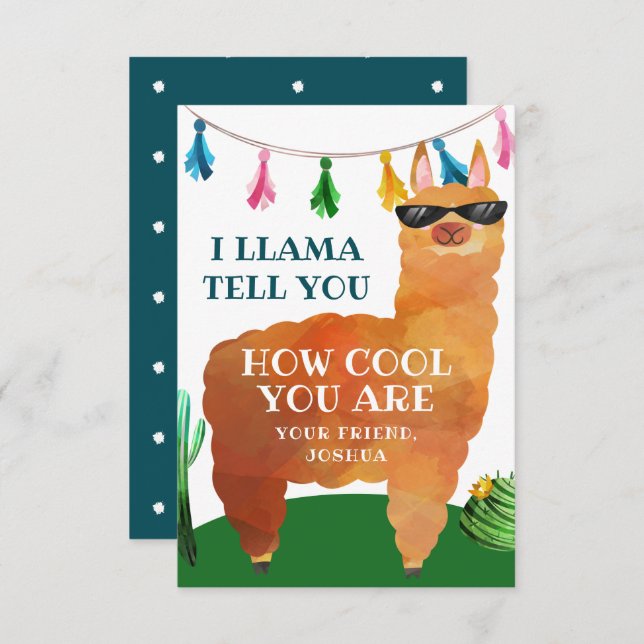 Llama Valentines day Card för barn Tack Kort (Fram/baksida)