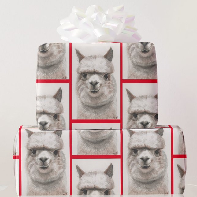Llama Watercolor Wrapping Papper Alpaca Smiles Presentpapper (Skapare uppladdad)