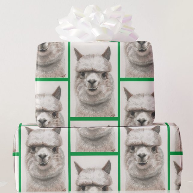 Llama Watercolor Wrapping Papper Alpaca Smiles Presentpapper (Skapare uppladdad)