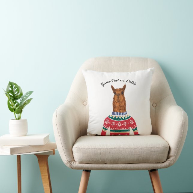 Llama Wearing Funny Ugly jul Nordic Sweater Kudde (Stol)