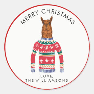 Llama Wearing Funny Ugly jul Nordic Sweater Runt Klistermärke