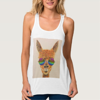 LLAMA WEARING RAINBOW SUNGLASSES T SHIRTS TEES LINNE MED RACERBACK