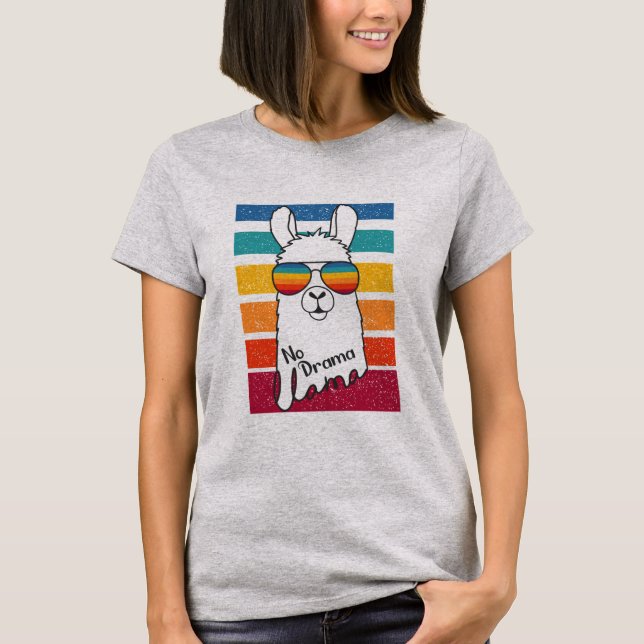 Llama Wearing Sunglasses With Colorful Strips T Shirt (Framsida)