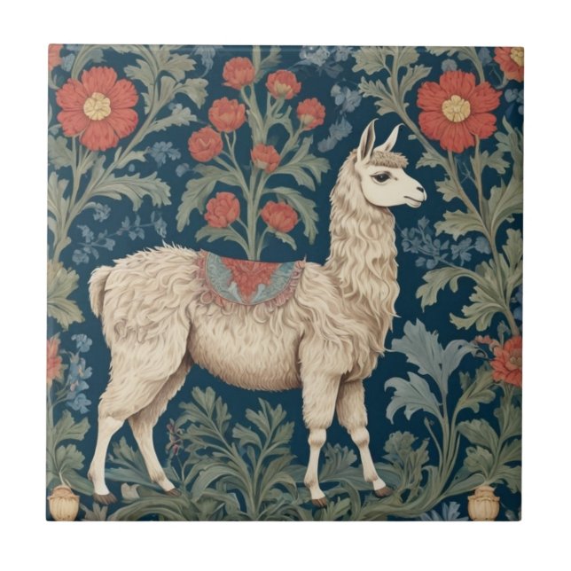 Llama William Morris stil Höger Facing Kakelplatta (Framsidan)