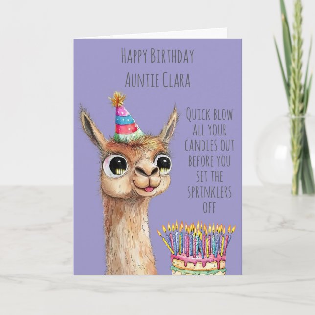 Llama With Birthday Cake Birthday Card Kort (Framsida)