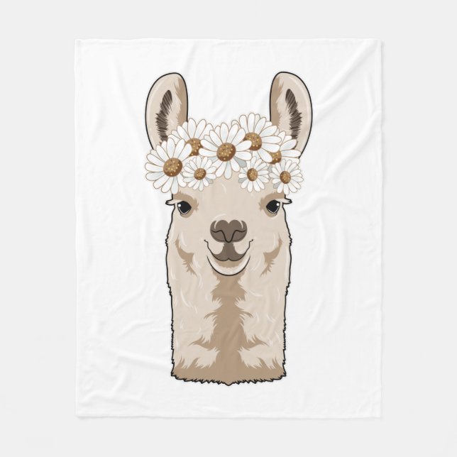 Llama with white Blossoms Fleecefilt (Framsidan)