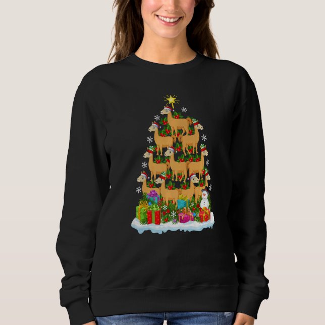 Llama  Xmas Holiday  Llama Christmas Tree T Shirt (Framsida)