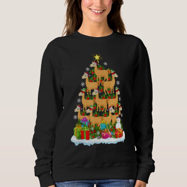 Llama   Xmas Holiday   Llama Christmas Tree T Shirt (Framsida)