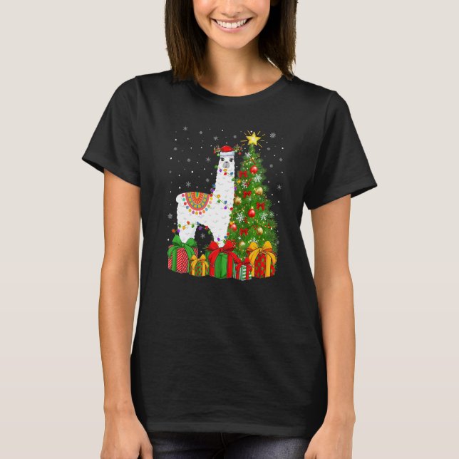 Llama  Xmas Holiday Santa Llama Christmas Tree T Shirt (Framsida)